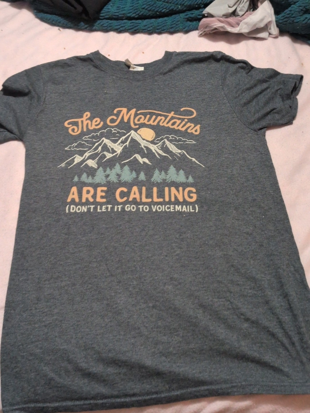 Gildan Softstyle Heather Gray Tee with Blue Logo Tag